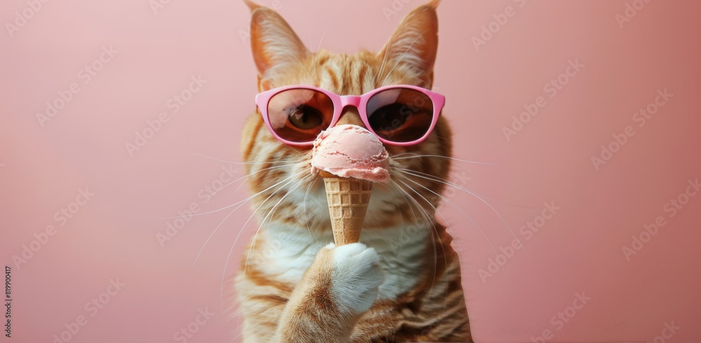 Cat in Sunglasses Eating Ice Cream Cone Cat in Sunglasses Eating Ice Cream Cone