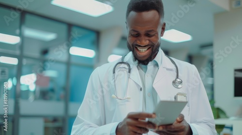 A Joyful Doctor with Tablet