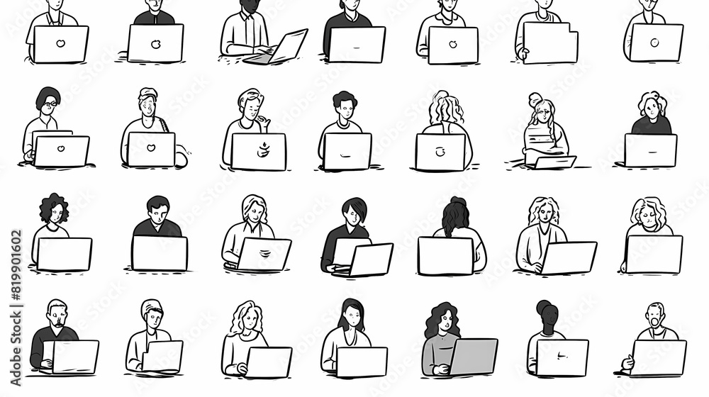 Set of black and white cartoon illustrations for freelancers Adults who have traveled far from isolated 2D cultures. Teleworking monochrome vector image collection Set of black and white cartoon illustrations for freelancers Adults who have traveled far from isolated 2D cultures. Teleworking monochrome vector image collection