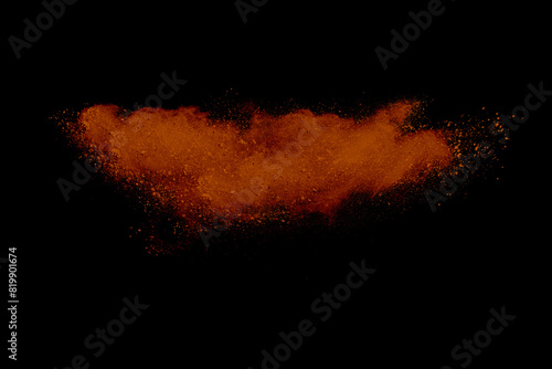 Red powder explosion on white background. Colored cloud. Colorful dust explode. Paint Holi