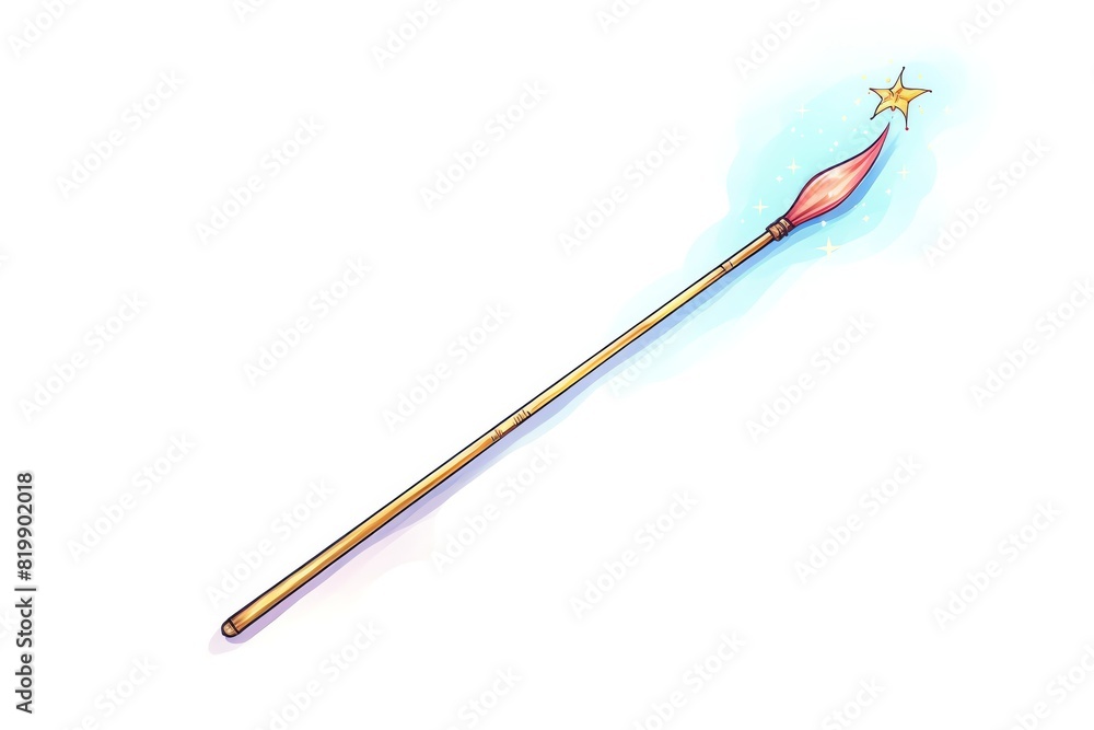 A magic wand with a glowing tip. The wand is made of wood and has a spiral design. A magic wand with a glowing tip. The wand is made of wood and has a spiral design.