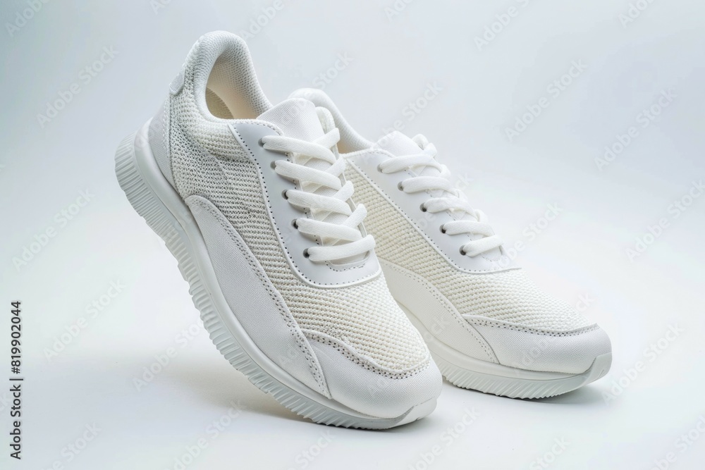 White sneakers placed on a clean white background. Suitable for fashion or sport concepts White sneakers placed on a clean white background. Suitable for fashion or sport concepts