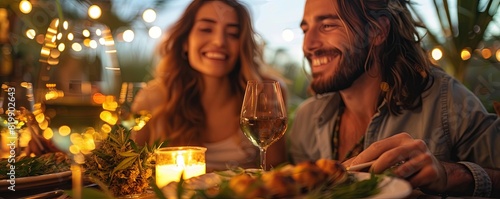 Couple enjoying a cannabis-infused dinner, highlighting the social and recreational aspects of cannabis