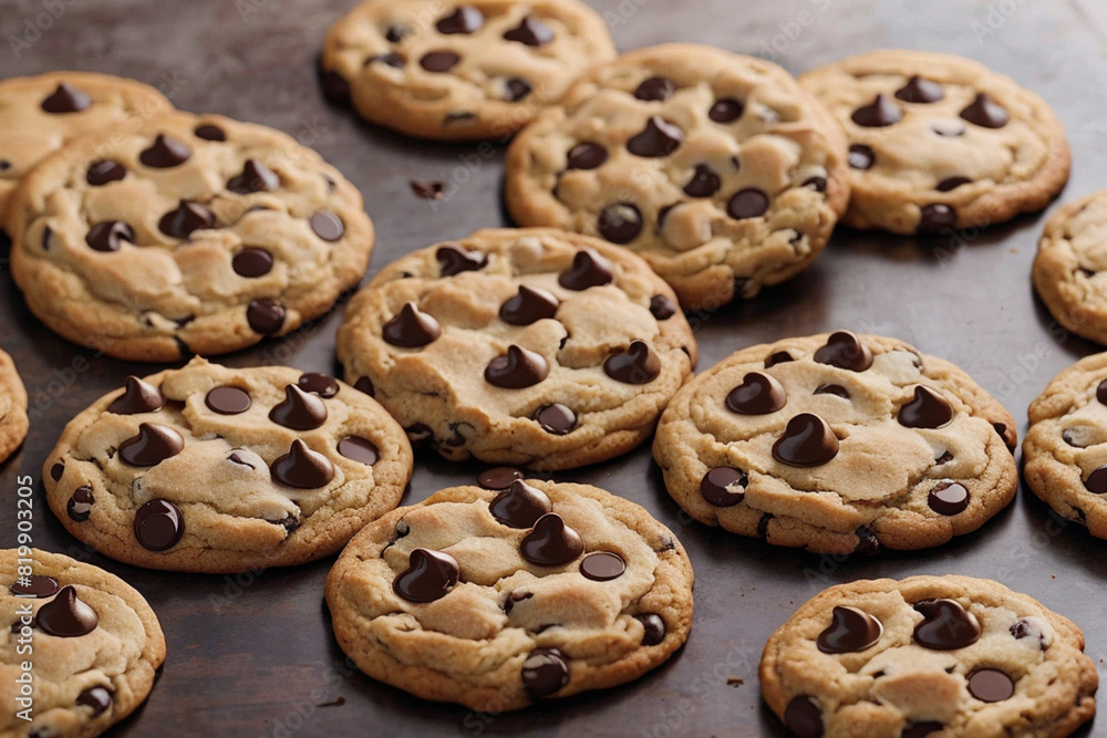 Cookies on a brown color table, Generative AI Cookies on a brown color table, Generative AI
