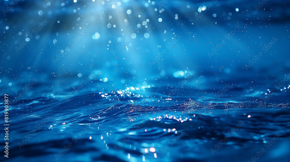 A clear blue ocean with sunlight shining through the water A clear blue ocean with sunlight shining through the water