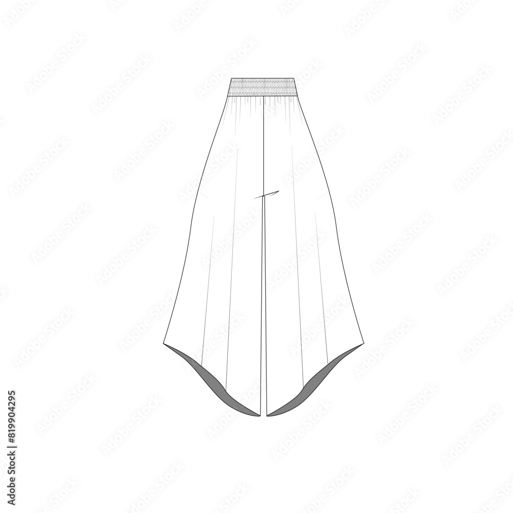 Fashion CAD for a flare pant with a smocked waistband Fashion CAD for a flare pant with a smocked waistband