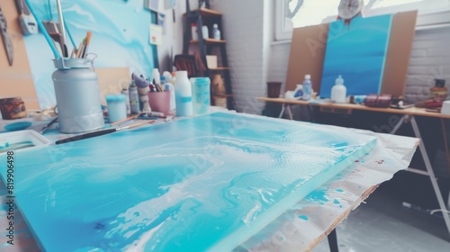 Artistic Process of Cyanotype Print Making Under UV Light in a Modern Studio: Detailed Steps with Artist at Work