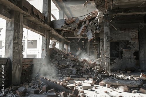 A large pile of rubble in a building. Ideal for construction or disaster concept