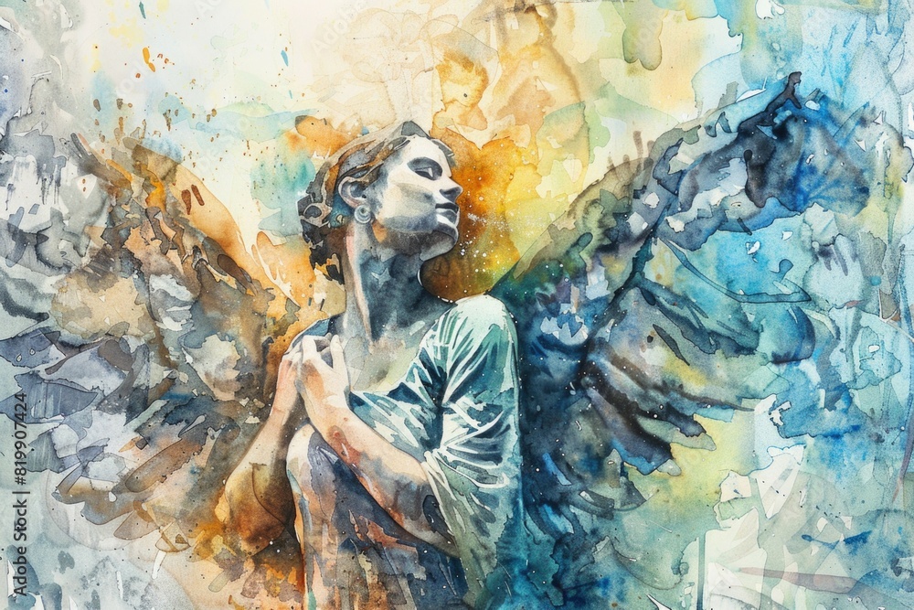 Beautiful watercolor painting of a male angel. Perfect for religious or spiritual designs Beautiful watercolor painting of a male angel. Perfect for religious or spiritual designs