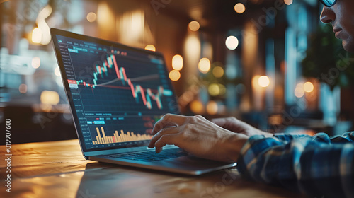 Broker studying the stock market on a laptop