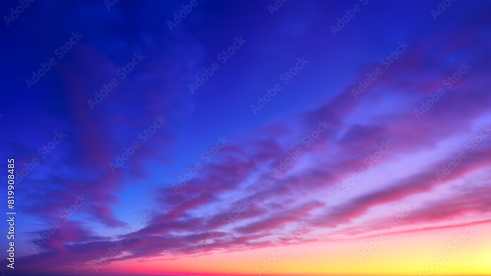 Panorama. Sky with clouds during sunset. Nature. Clouds and blue sky. A high-resolution photograph. Panoramic photo for design and background.