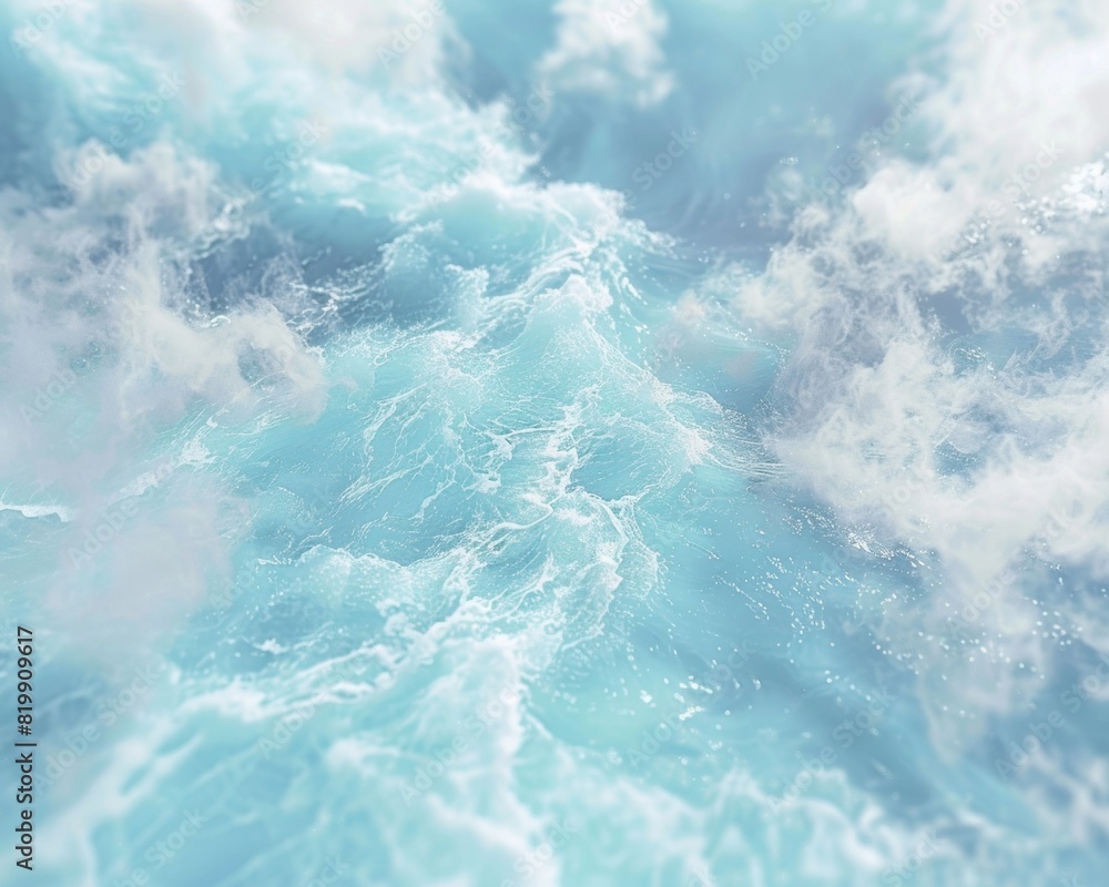 Fototapeta premium Cyanotype Artistic Expression of Ocean Waves in Shades of Blue and White, Capturing Serene Sea Movements
