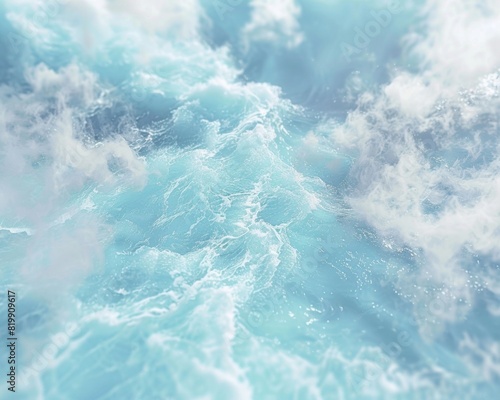 Cyanotype Artistic Expression of Ocean Waves in Shades of Blue and White, Capturing Serene Sea Movements © Ryzhkov