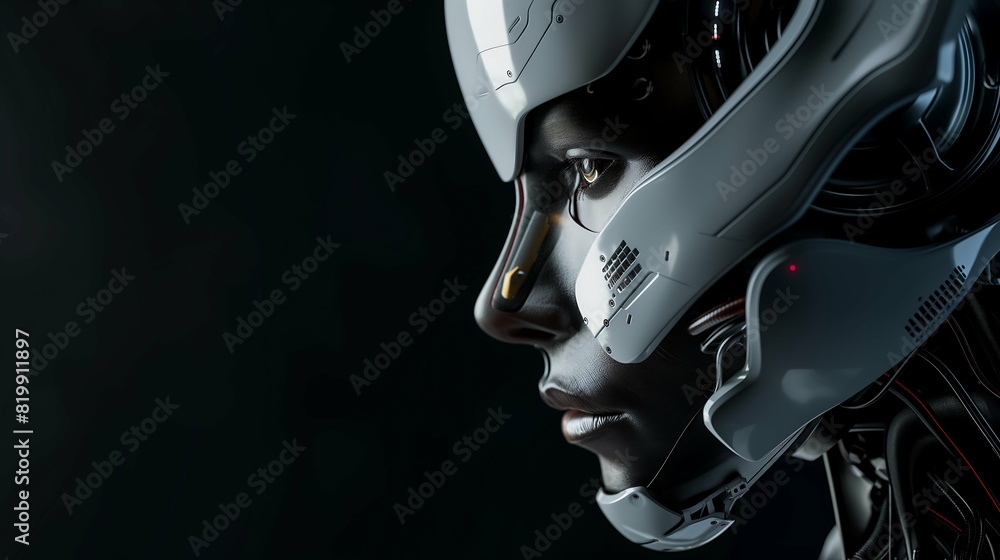 Futuristic Cyborg Profile, Technology Merges with Humanity Futuristic Cyborg Profile, Technology Merges with Humanity