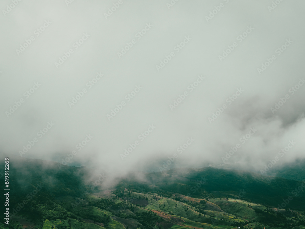Fog on the mountains during the rainy season     