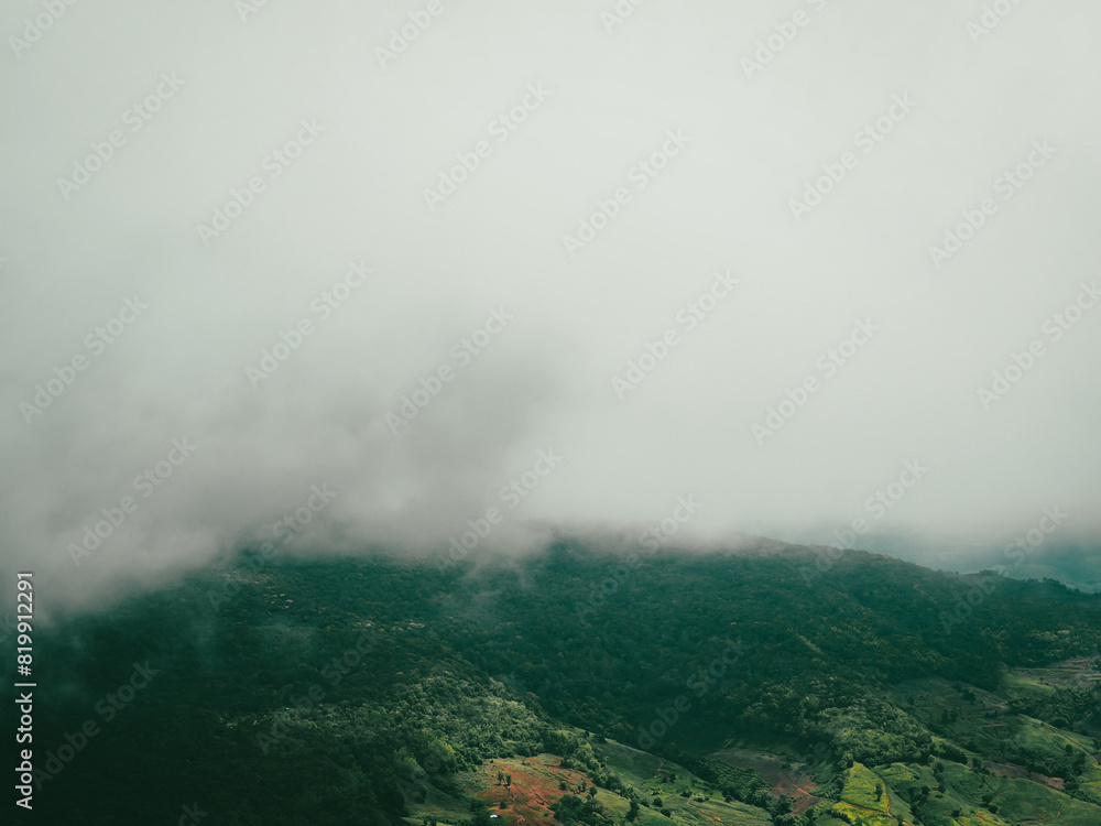 Fog on the mountains during the rainy season Fog on the mountains during the rainy season
