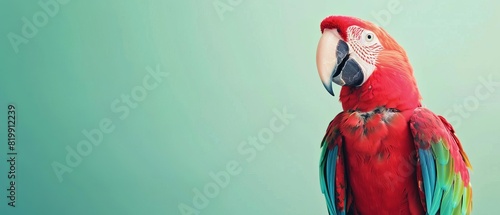 Parrot talking and mimicking sounds,with Pastel Mint background,free space, with copy space for text photo