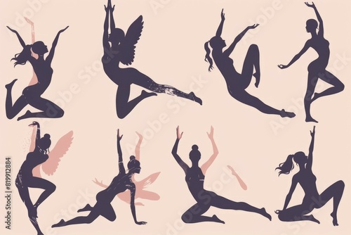 Various poses of a woman in silhouette, perfect for design projects