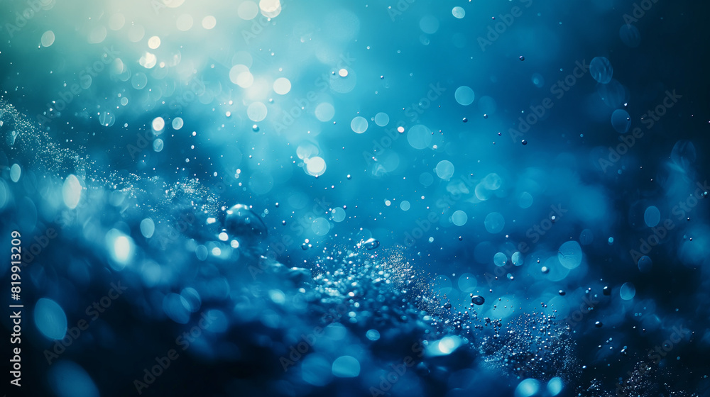 The image is a blue ocean with a lot of bubbles and water droplets The image is a blue ocean with a lot of bubbles and water droplets
