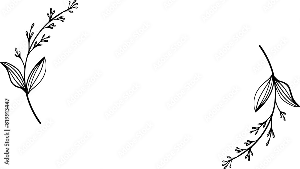 Fototapeta Hand drawn floral botanical round border, leaves and flowers, wedding invitations and cards, logo design and poster template