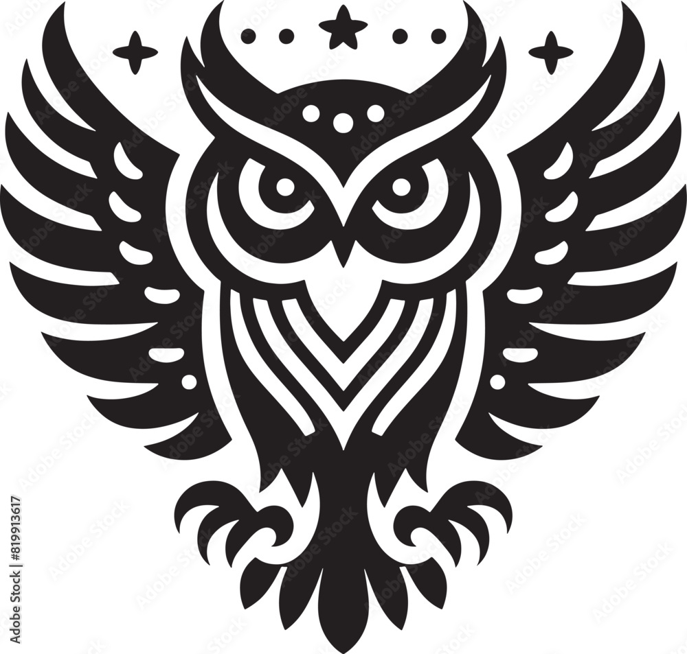 Fototapeta premium Eagle owl abstract minimal vector illustration logo or icon, clip art, drawing isolated on white background