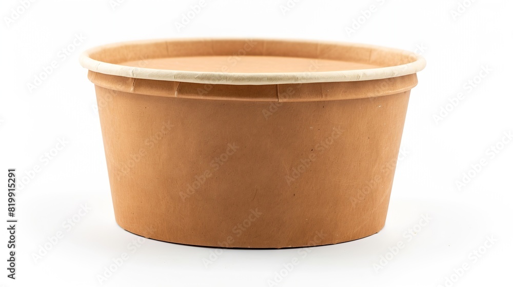 Front view of brown disposable paper bowl with plastic lid isolated on white : Generative AI Front view of brown disposable paper bowl with plastic lid isolated on white : Generative AI