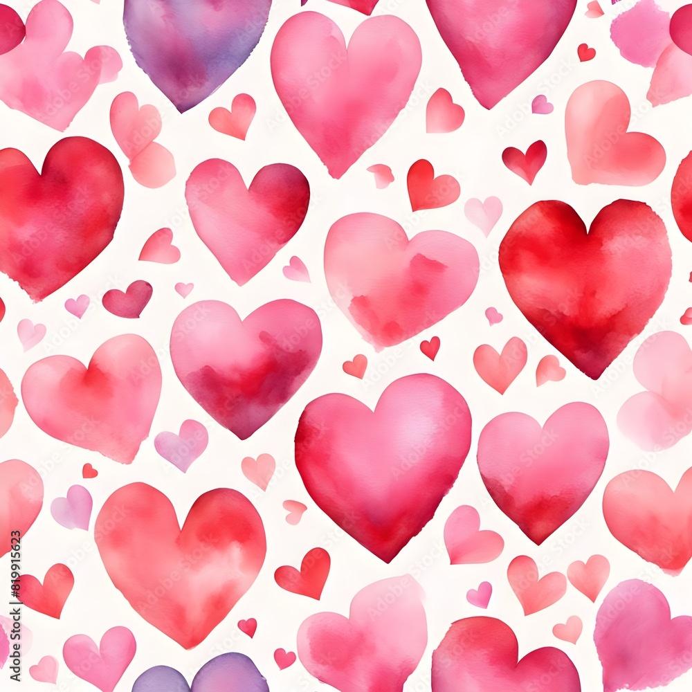 seamless pattern watercolor header with pink and red hearts