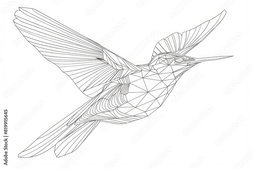 Fototapeta premium Detailed drawing of a hummingbird in mid-flight, perfect for nature-themed designs
