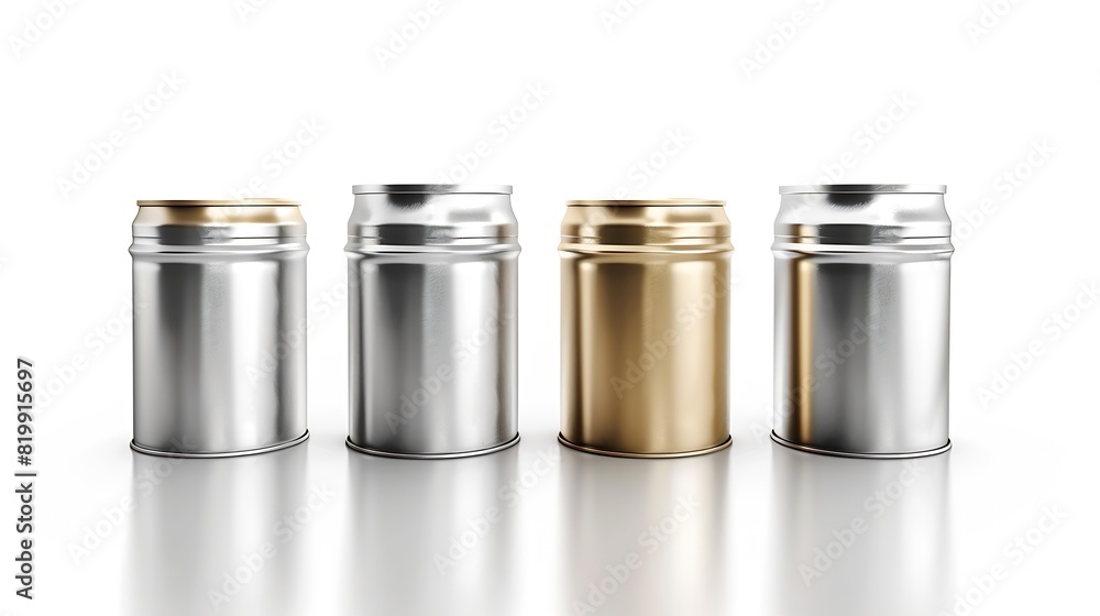 Tin Can Isolated Preserve Template Mockup Metal Milk Package Group Aluminum Cylindrical Container Different Tin Cans on White Background Side View : Generative AI Tin Can Isolated Preserve Template Mockup Metal Milk Package Group Aluminum Cylindrical Container Different Tin Cans on White Background Side View : Generative AI