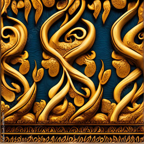 Antique Kanok pattern background, gold line background photo