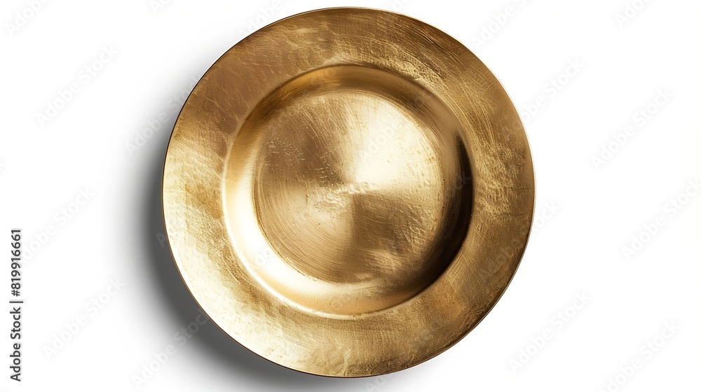 Top view of golden plate isolated on white background with clipping path Empty gold round flat plate flat lay Mock up template for food poster design : Generative AI Top view of golden plate isolated on white background with clipping path Empty gold round flat plate flat lay Mock up template for food poster design : Generative AI