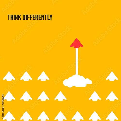 red paper plane that thinks differently than others.
business creativity new idea discovery innovation technology. new year idea concept.