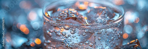 A glass filled with water resting on a wooden table photo