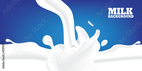 Creamy Milk Splash Vector Illustration on Blue Background