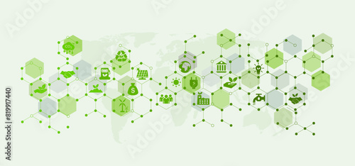 Environmental, social and governance icon concepts in sustainable and green business. on a gray background
