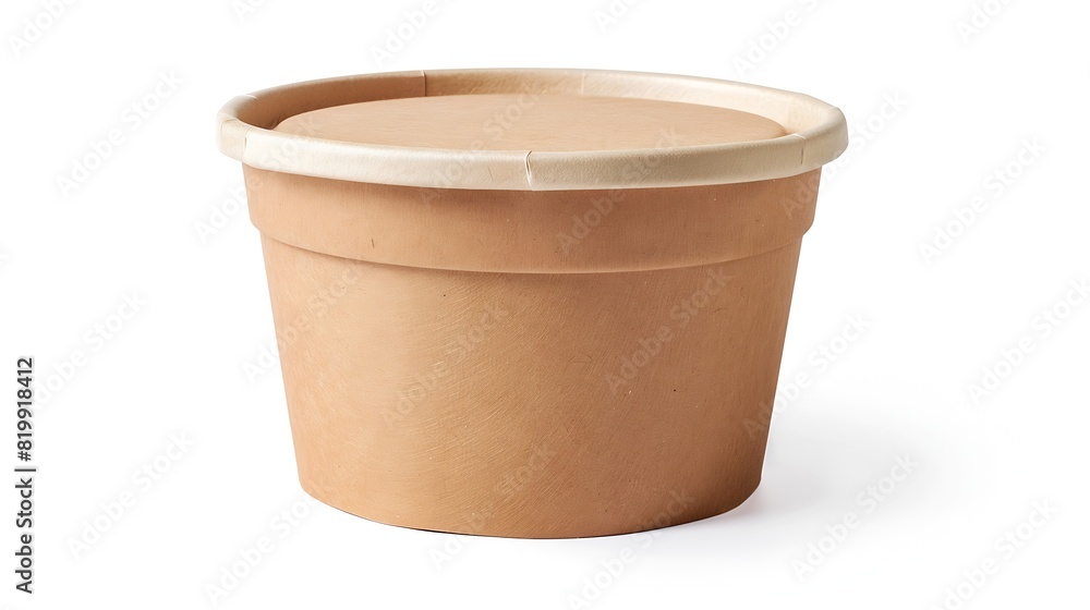 Front view of brown disposable paper bowl with plastic lid isolated on white : Generative AI Front view of brown disposable paper bowl with plastic lid isolated on white : Generative AI