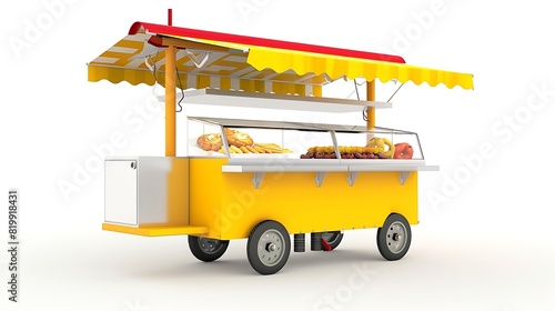 Gerobak aluminium or 3D template aluminum cart design for selling street food gorengan fried snack and franchise isolated white background : Generative AI photo
