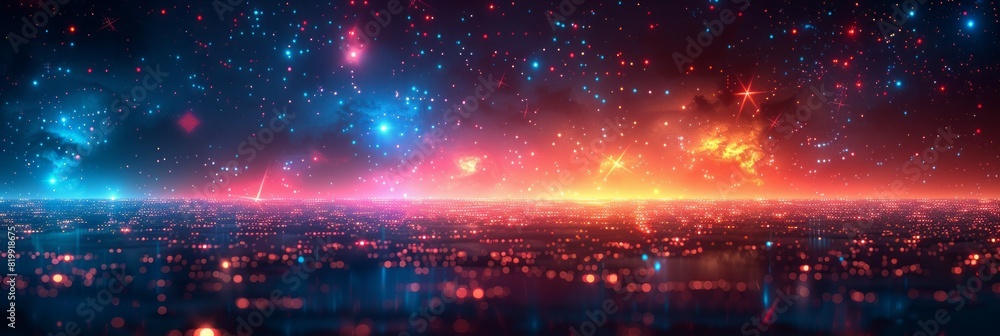 Dark background with intense red and blue lights shining brightly Dark background with intense red and blue lights shining brightly