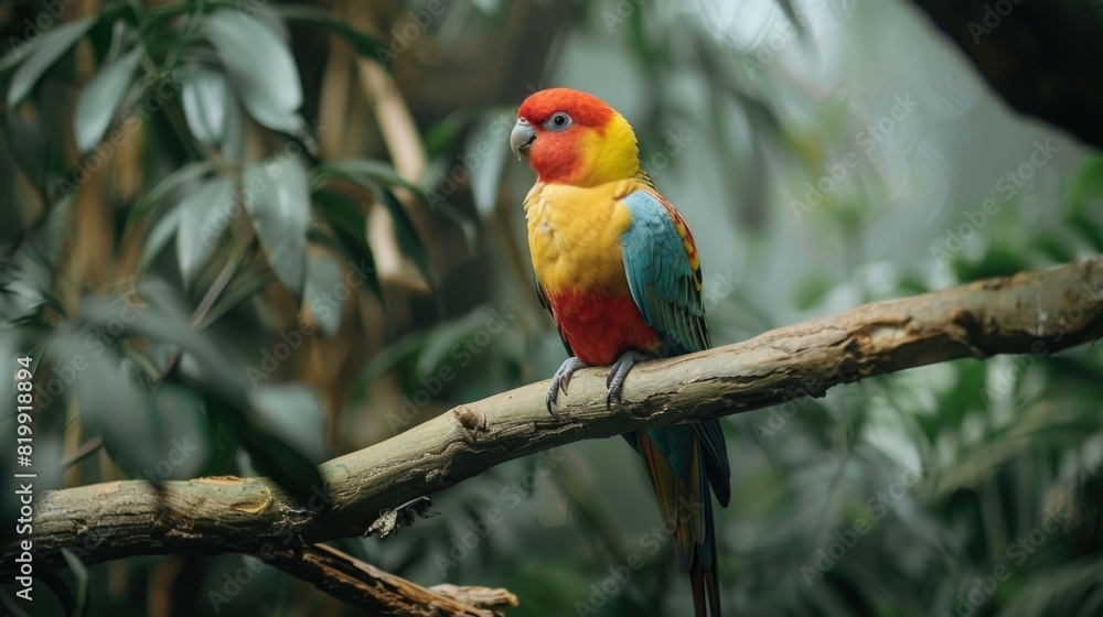 Brightly colored bird perched on a branch, suitable for nature-themed designs Brightly colored bird perched on a branch, suitable for nature-themed designs