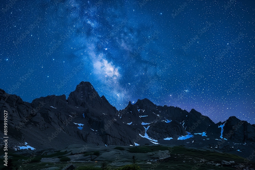 Shooting stars above the sky on a beautiful high mountain