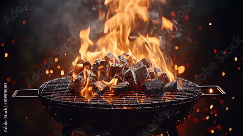Burning Charcoal Barbecue Grill: Empty