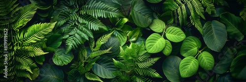 Cluster of vibrant green leaves hanging from a trees branches photo