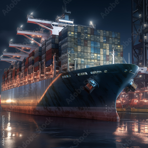 large cargo ship in the port loaded with containers