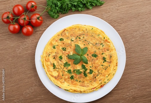 Culinary Delight: A Scrumptious Omelet with Parsley and Cherry Tomatoes
