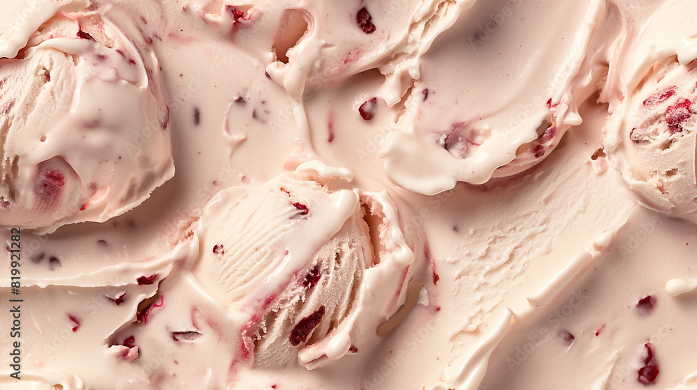 top view of red bean ice cream surface, a closeup of the red bean ice cream texture, highlighting its creamy base with a light pink color and pieces of red bean top view of red bean ice cream surface, a closeup of the red bean ice cream texture, highlighting its creamy base with a light pink color and pieces of red bean
