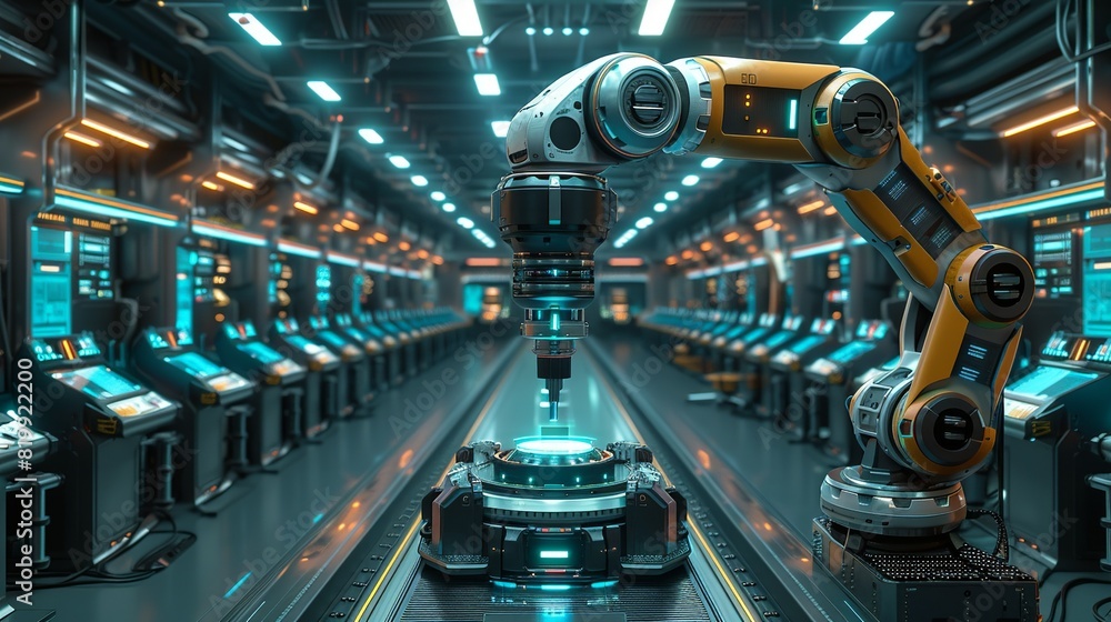 Sci-fi technology background image, High-tech facility with robotic arms and advanced tools Illustration image, Sci-fi technology background image, High-tech facility with robotic arms and advanced tools Illustration image,