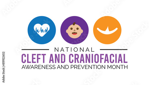 national cleft and craniofacial awareness and prevention month observed every year in July. Template for background, banner, card, poster with text inscription. photo