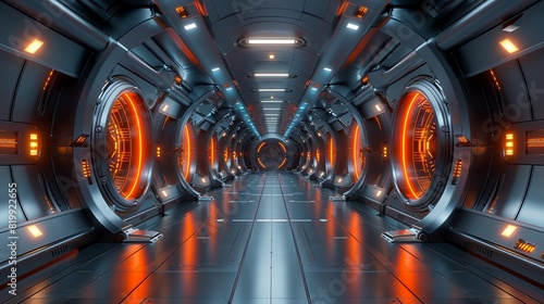 Sci-fi technology background image  Metallic corridors in a futuristic building Illustration image 