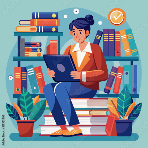 Abstract Digital Librarian Cataloging eBooks: Library Technology and Digital Knowledge Concept

