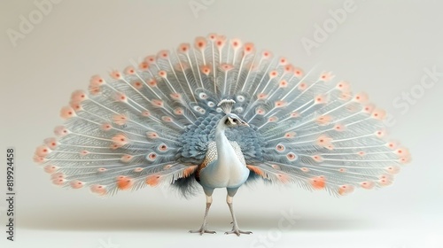 Elegant albino peacock with stunning spread feathers displaying natural beauty against a clean background, symbolizing grace and uniqueness.
